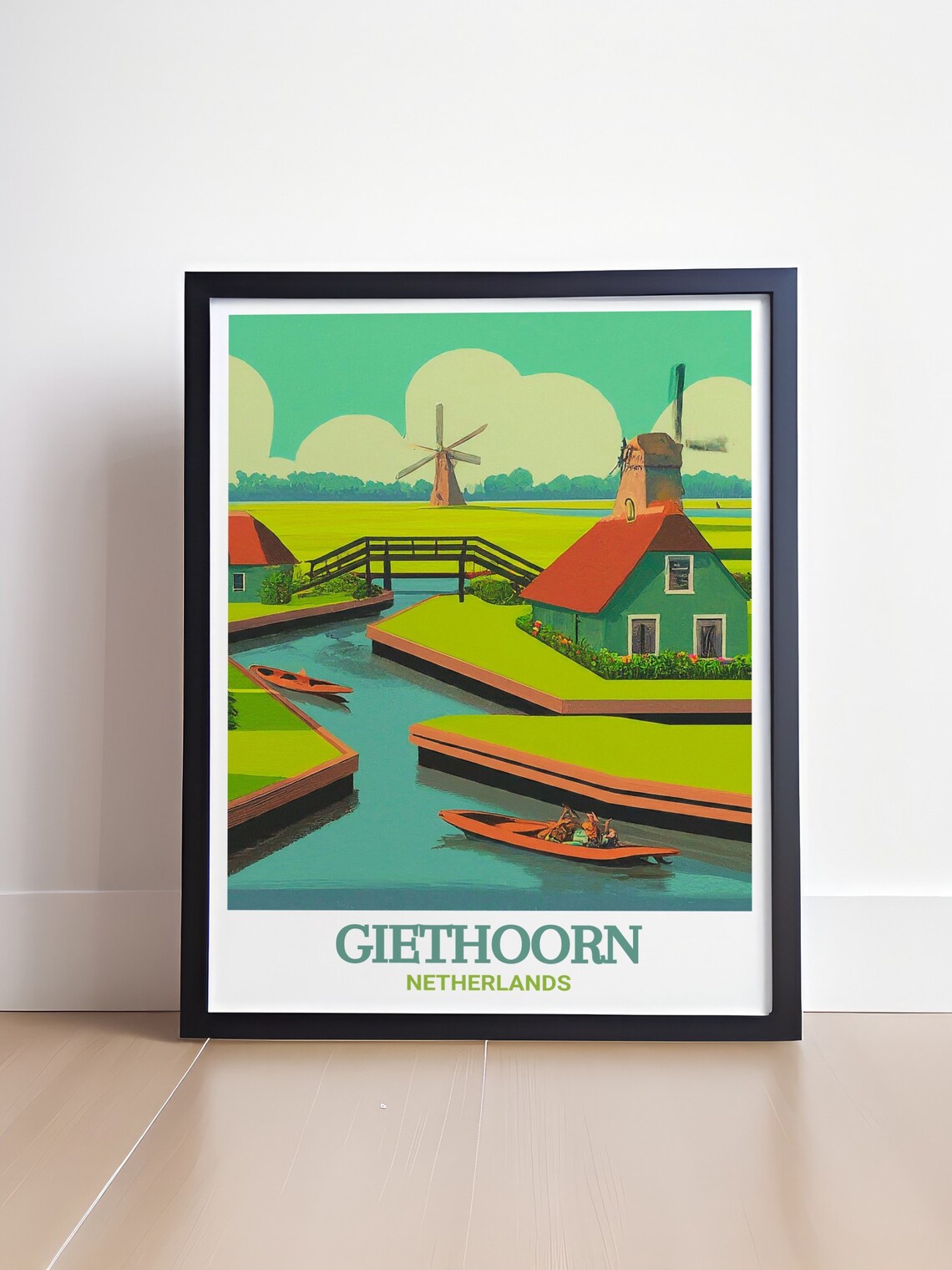 Giethoorn Netherlands Canal Boats Windmills Retro Style Poster - Image 4