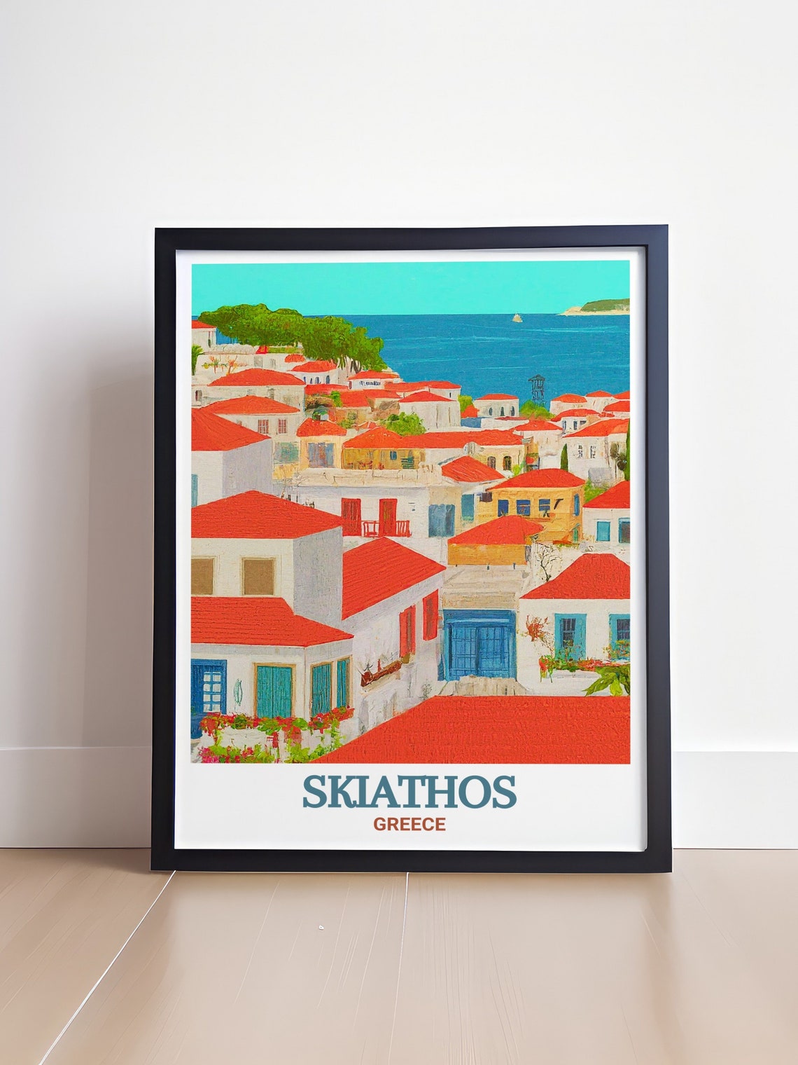 Skiathos Town Greece White Houses Red Roofs Harbor View Poster - Image 4