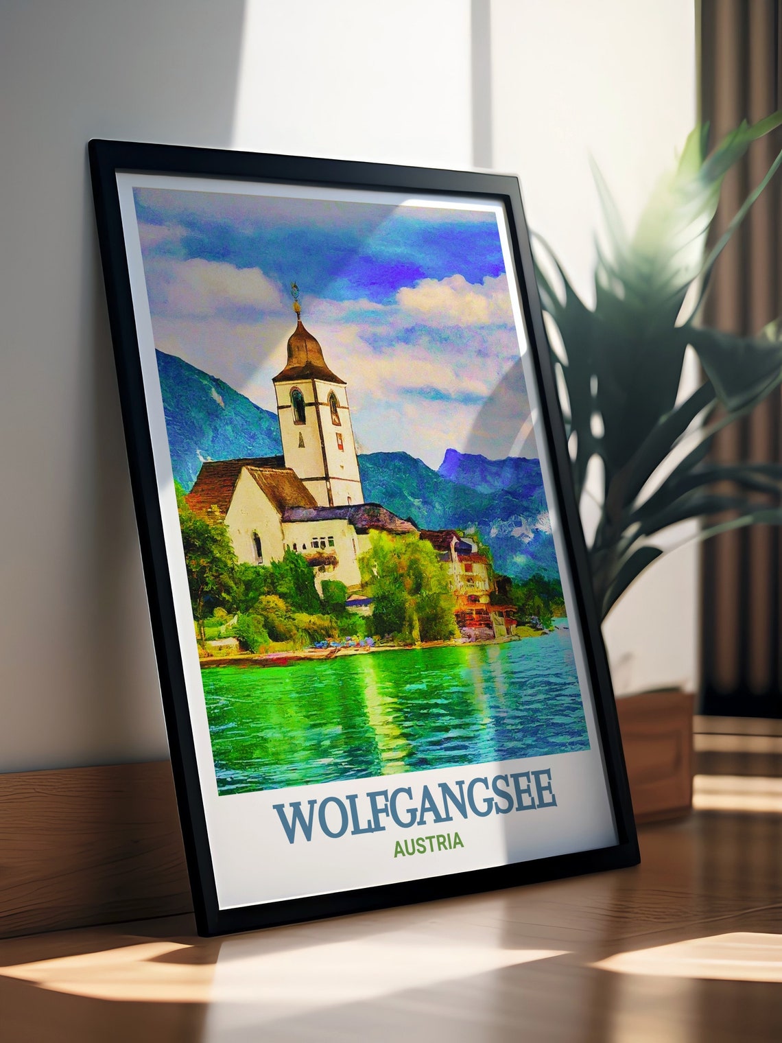 Wolfgangsee Austria Lakeside Church Watercolor Scenic Travel Poster - Image 2