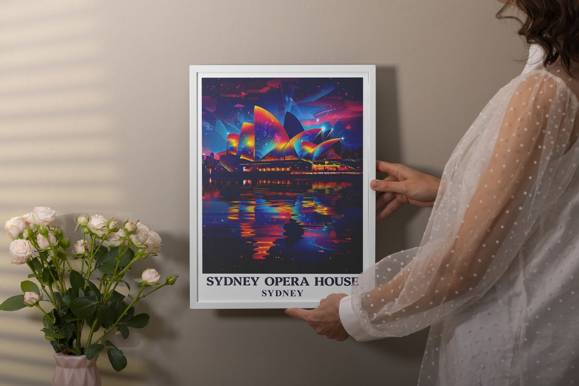 Sydney Opera House Sails Lit in Rainbow Colors at Night Poster - Image 2