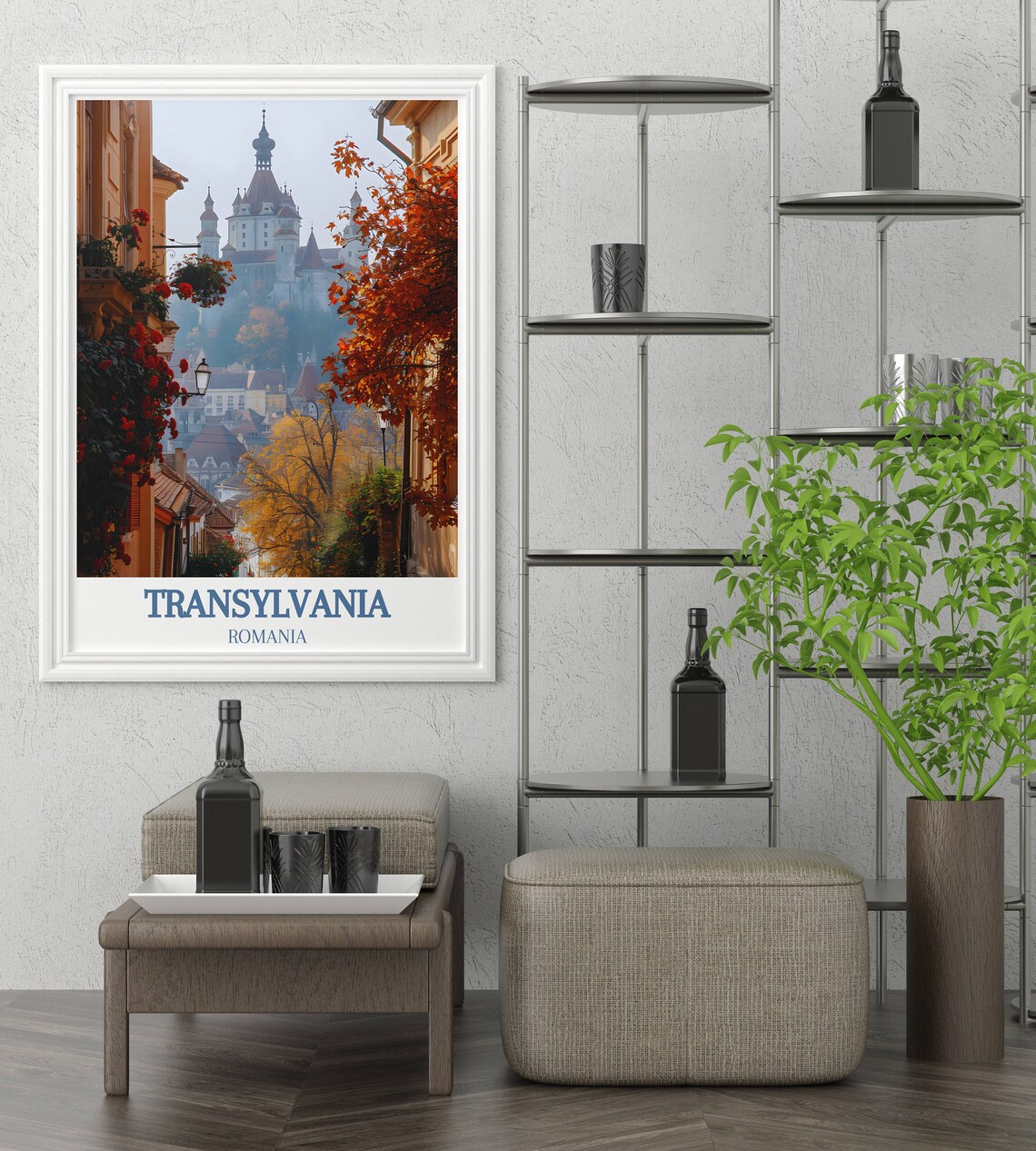 Transylvania Romania Travel Poster Old Town Street in Autumn View - Image 2