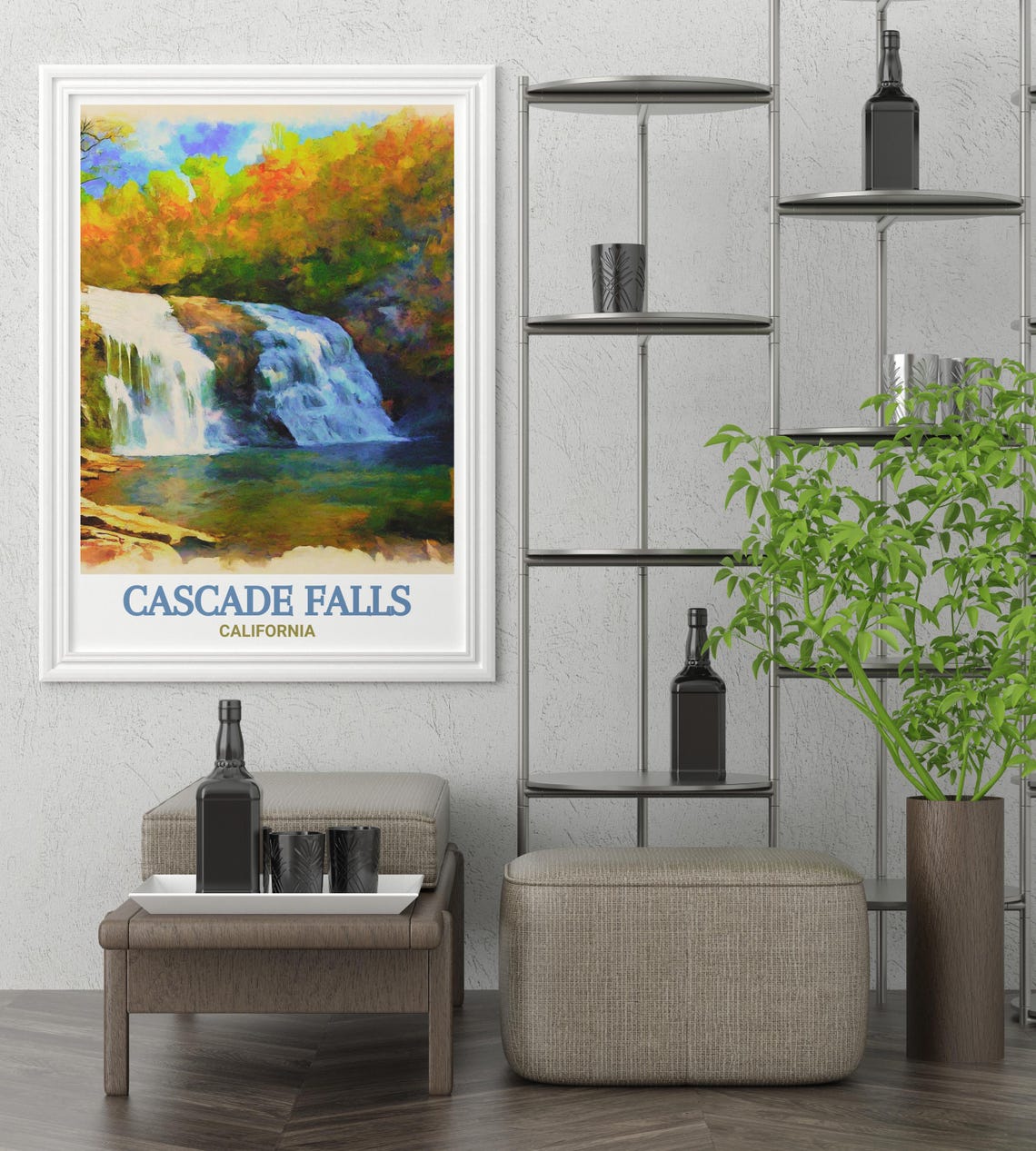 Cascade Falls California Poster Waterfall Cascading Through Forest Art - Image 4