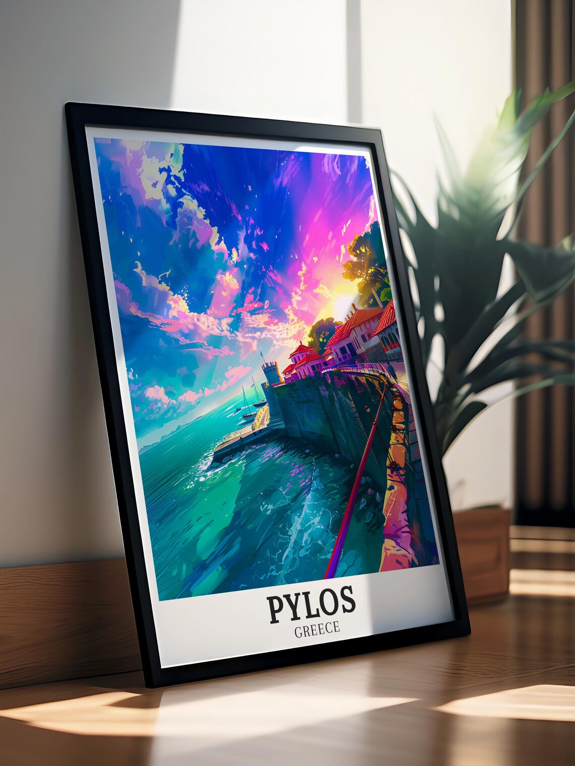Pylos Greece Vivid Sunset Over Harbor Promenade Travel Poster - Image 4