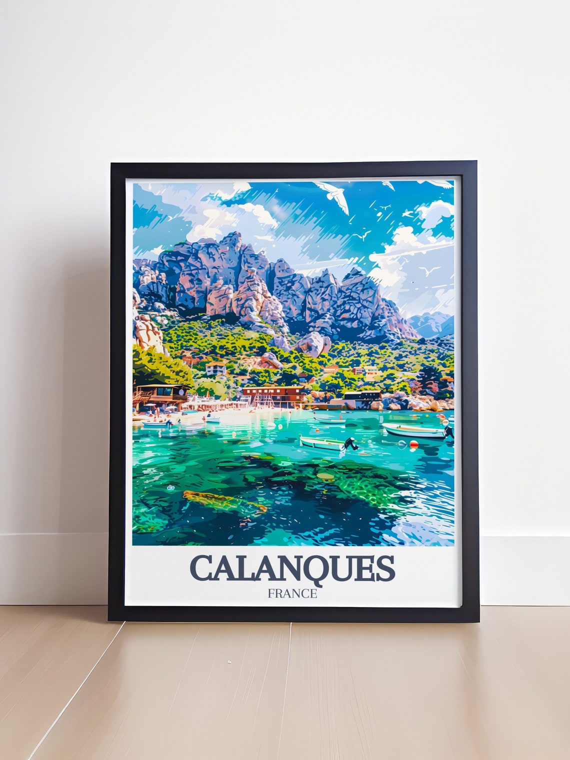 Calanques Turquoise Cove With Boats And Rocky Headland France Poster - Image 4