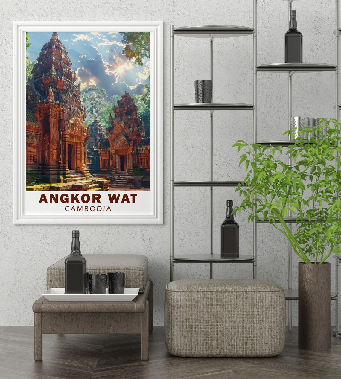 Angkor Pink Sandstone Temple Towers Sunlight Cambodia Travel Poster - Image 3