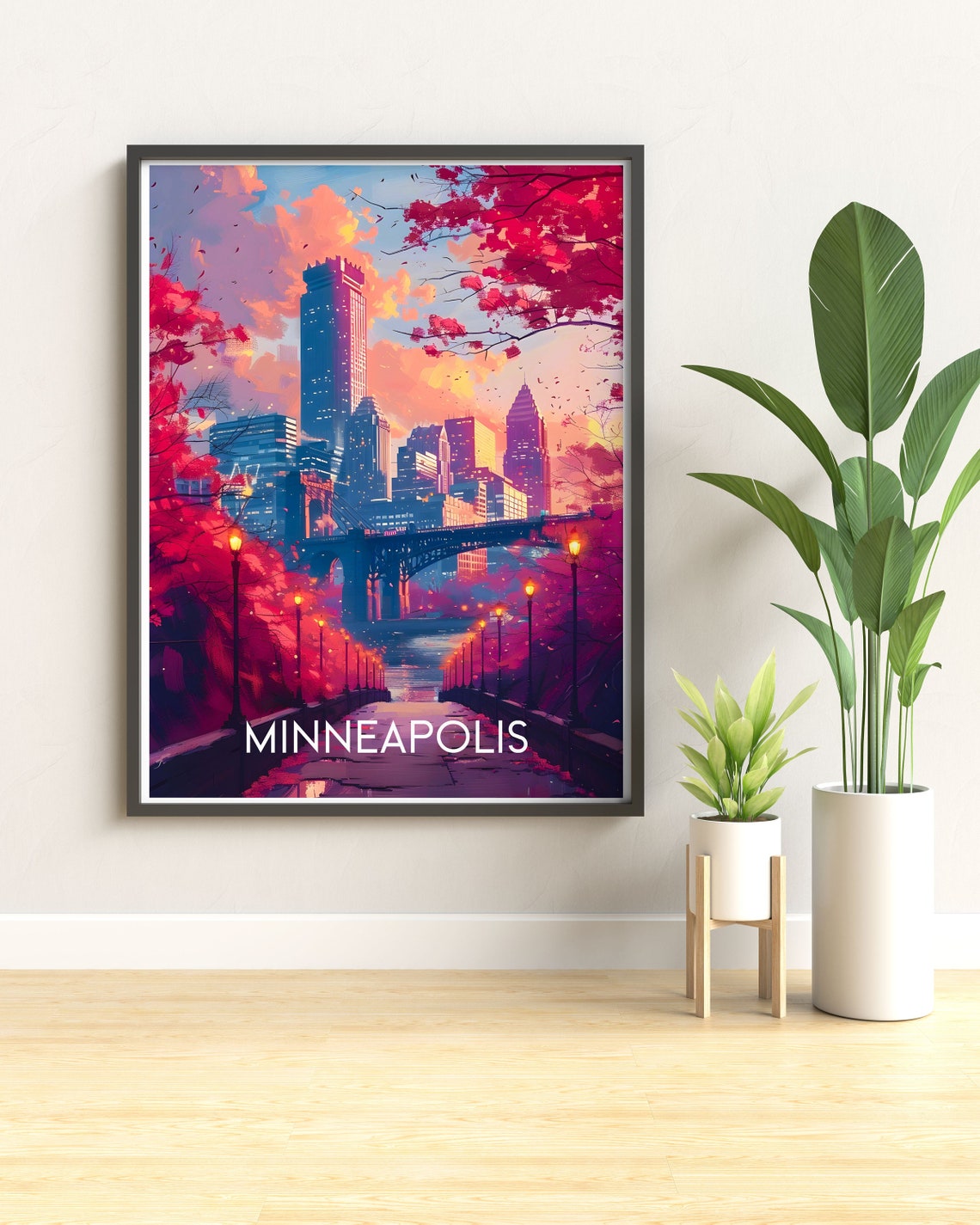 Minneapolis Skyline Sunset Riverfront Autumn City View Poster - Image 2
