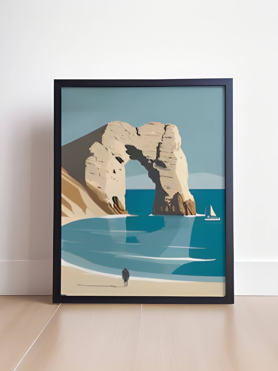 Durdle Door Minimalist Limestone Arch Over Calm Blue Bay Poster - Image 4