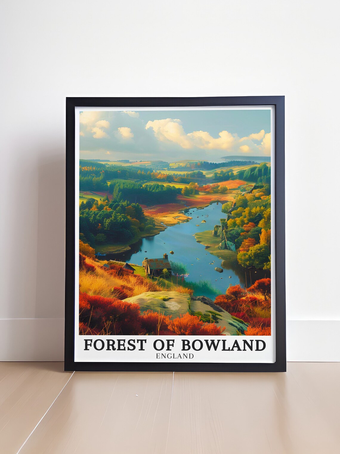 Forest Of Bowland Autumn Lake Cabins England Landscape Travel Poster - Image 4