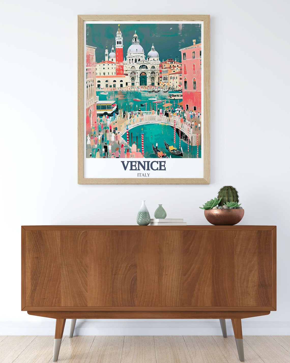 Venice Italy Busy Canal Bridge With Gondolas Colorful Art Poster - Image 3