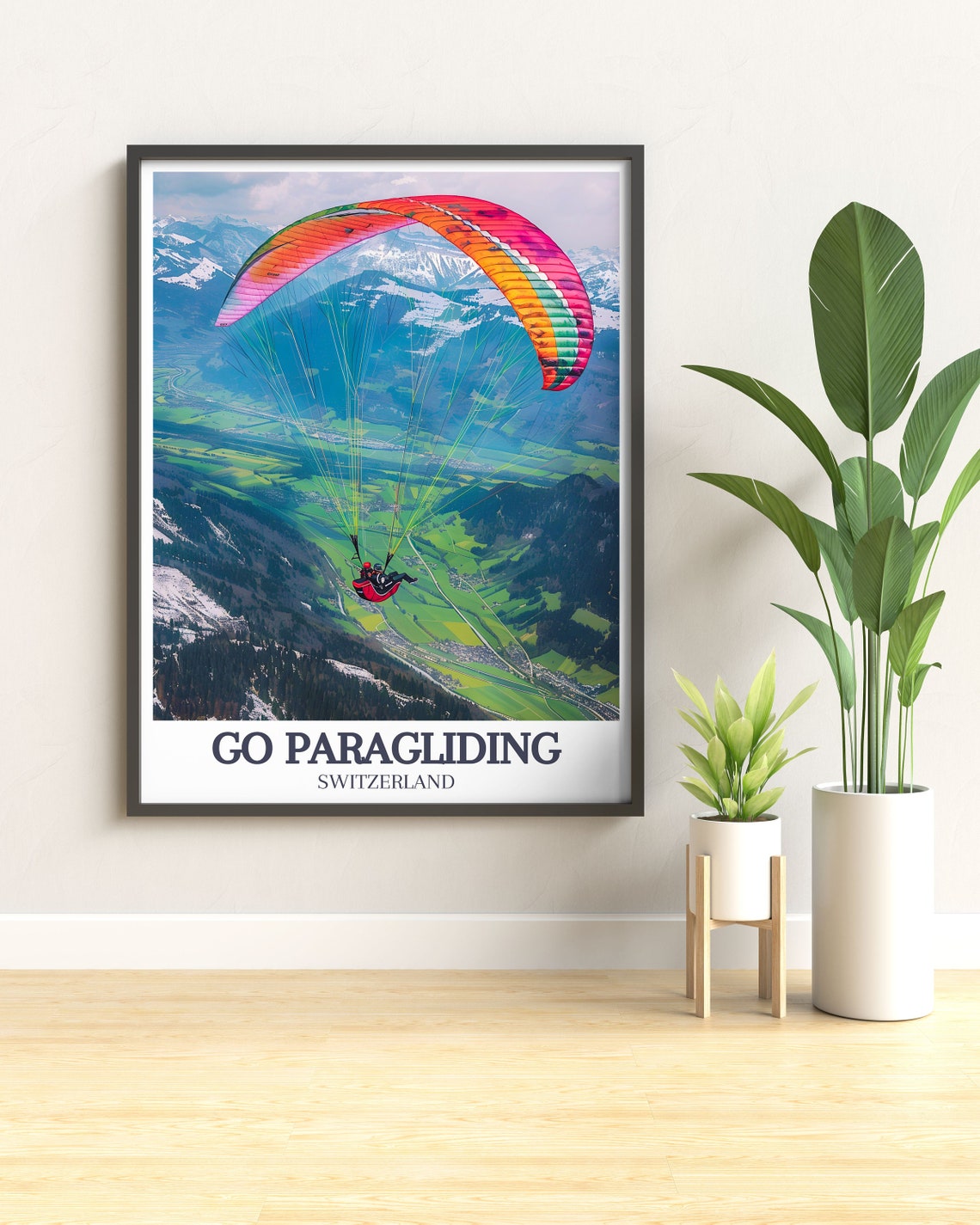 Go Paragliding Switzerland Rainbow Canopy Valley Flight Poster - Image 2