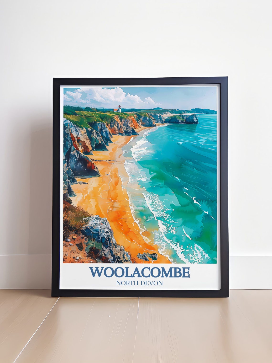 Woolacombe Beach Golden Sands and Turquoise Cliffs North Devon Poster - Image 4