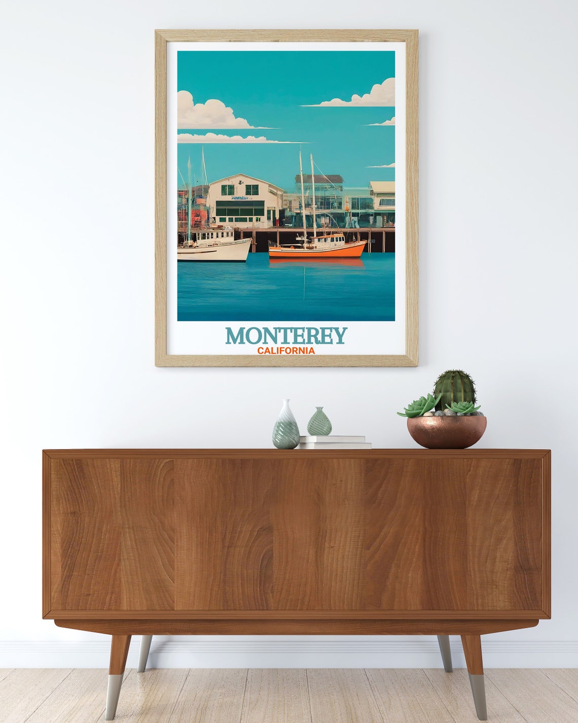 Monterey Travel Poster Fishermans Wharf Decor And Gifts Monterey Skyline And California Travel Poster Fishermans Wharf Art - Image 2