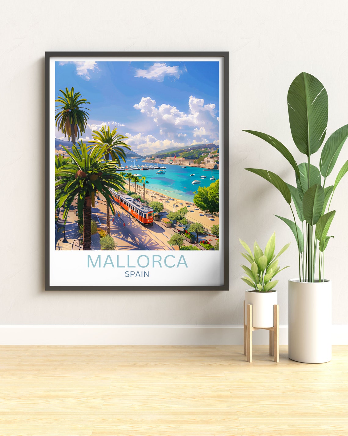 Palma Harbor Vintage Tram Palm Promenade Mallorca Spain Poster - Image 2