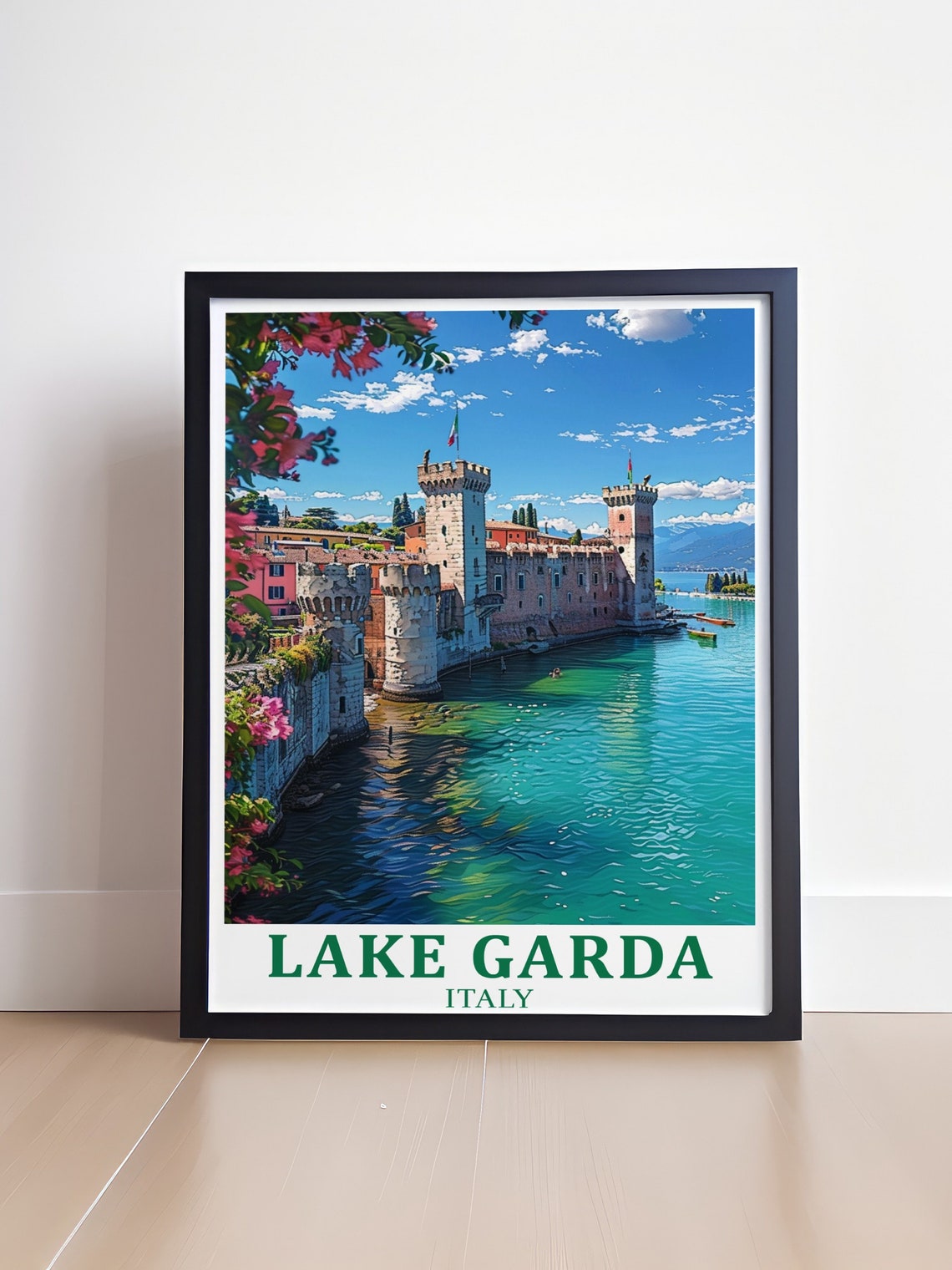 Lake Garda Italy Scaligero Castle Daytime Travel Scene Poster - Image 4
