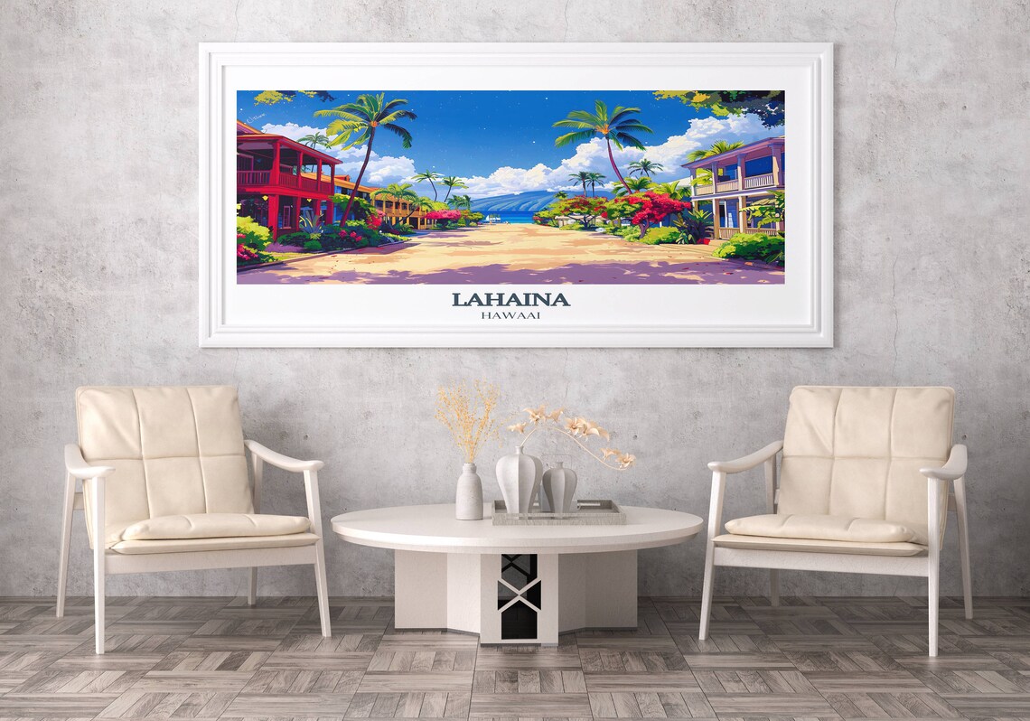 Lahaina Hawaii Colorful Front Street Palm Trees Sunny Day Poster - Image 3