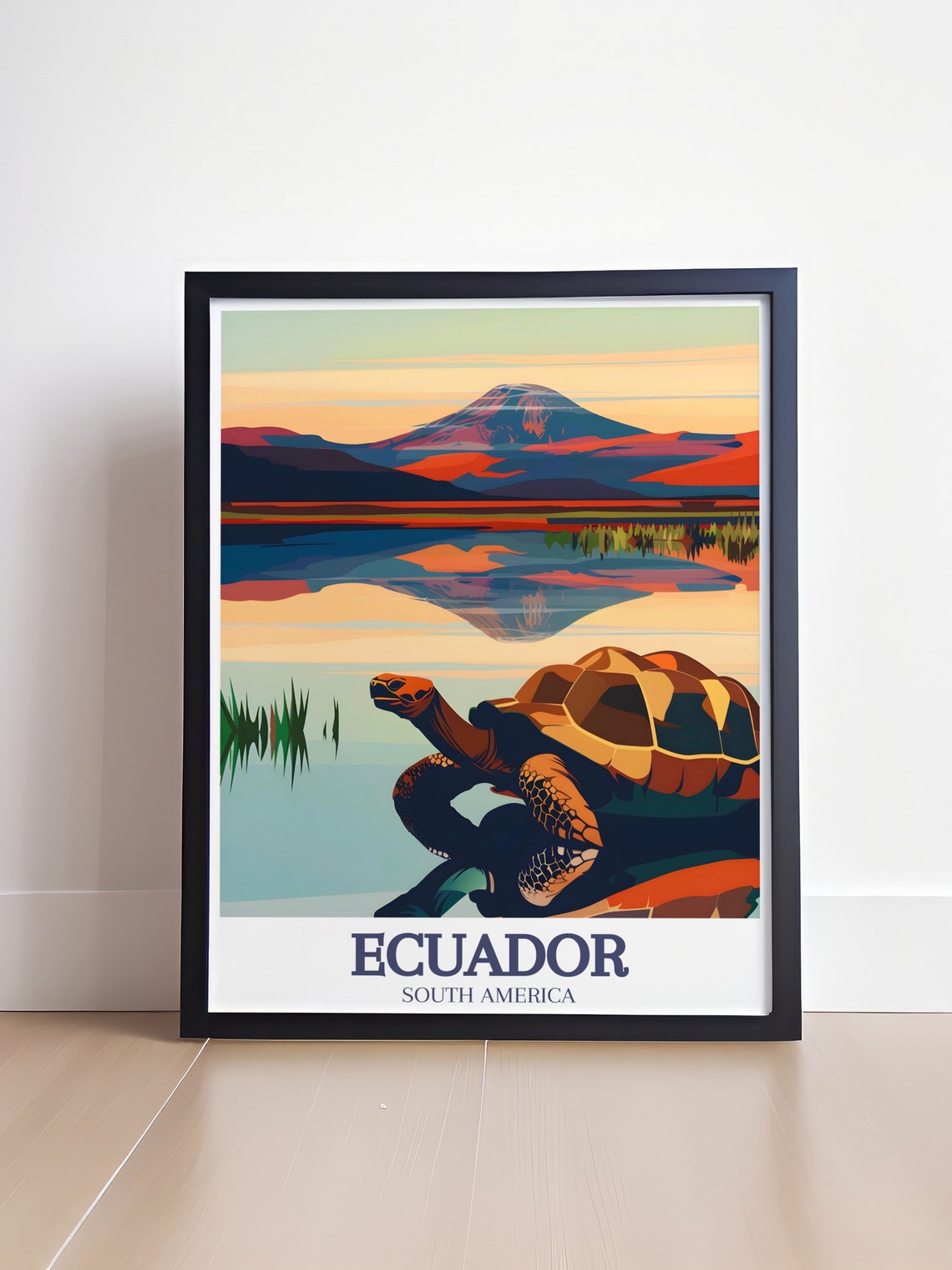 Galapagos Tortoise at Sunset Ecuador Volcano Wildlife Art Poster - Image 4