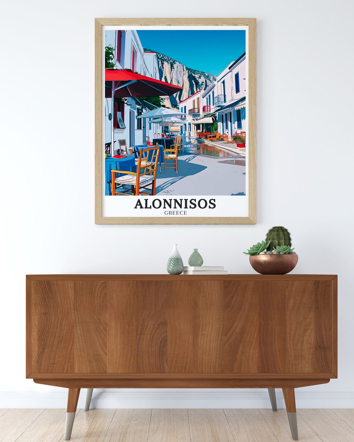 Alonnisos Old Town Cafe Street with Aegean Cliffs Greece Travel Poster - Image 3