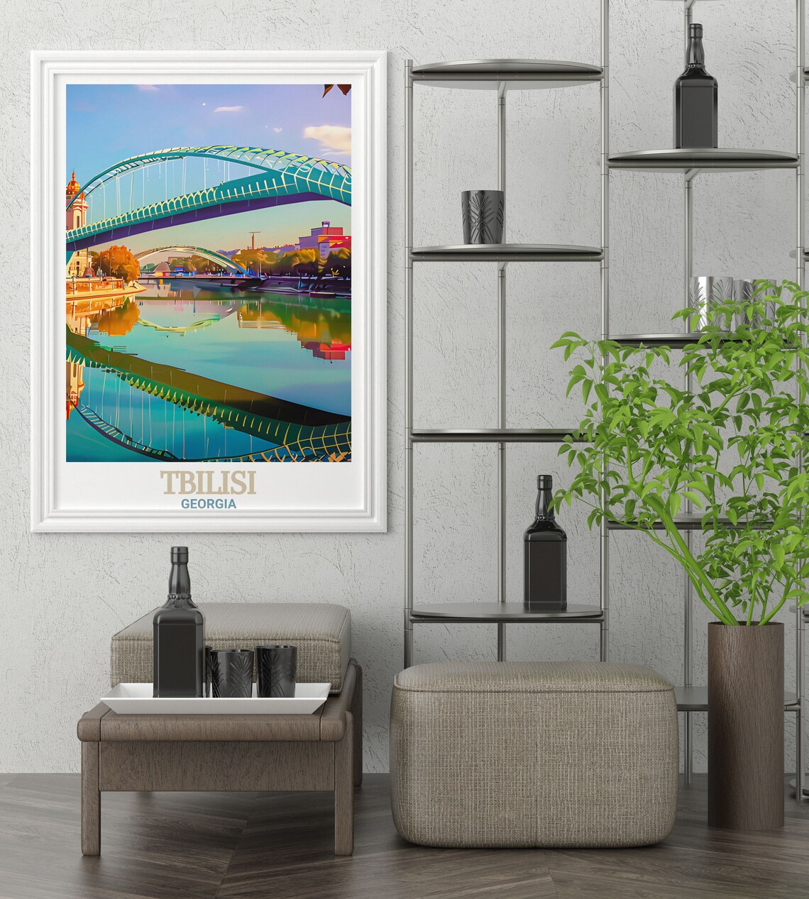Bridge of Peace Tbilisi River Sunset Reflection Georgia Poster - Image 3