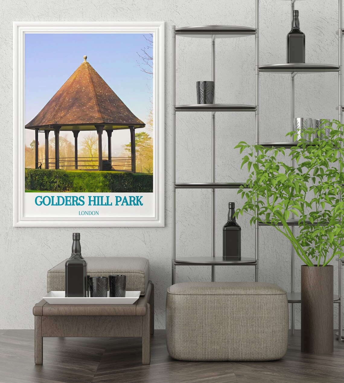 Golders Hill Park London Bandstand Garden Sunny Travel Poster - Image 3