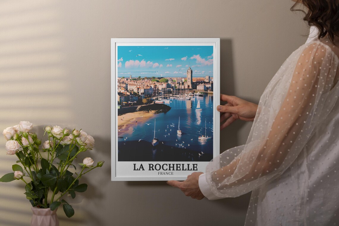 La Rochelle France Aerial Harbor Beach Sailboats Travel Poster - Image 3