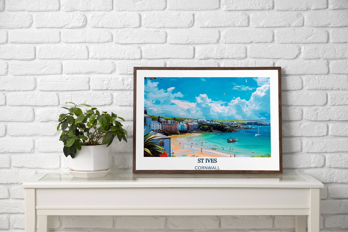 St Ives Cornwall Beach Town With Boats And Blue Sea Landscape Poster - Image 2