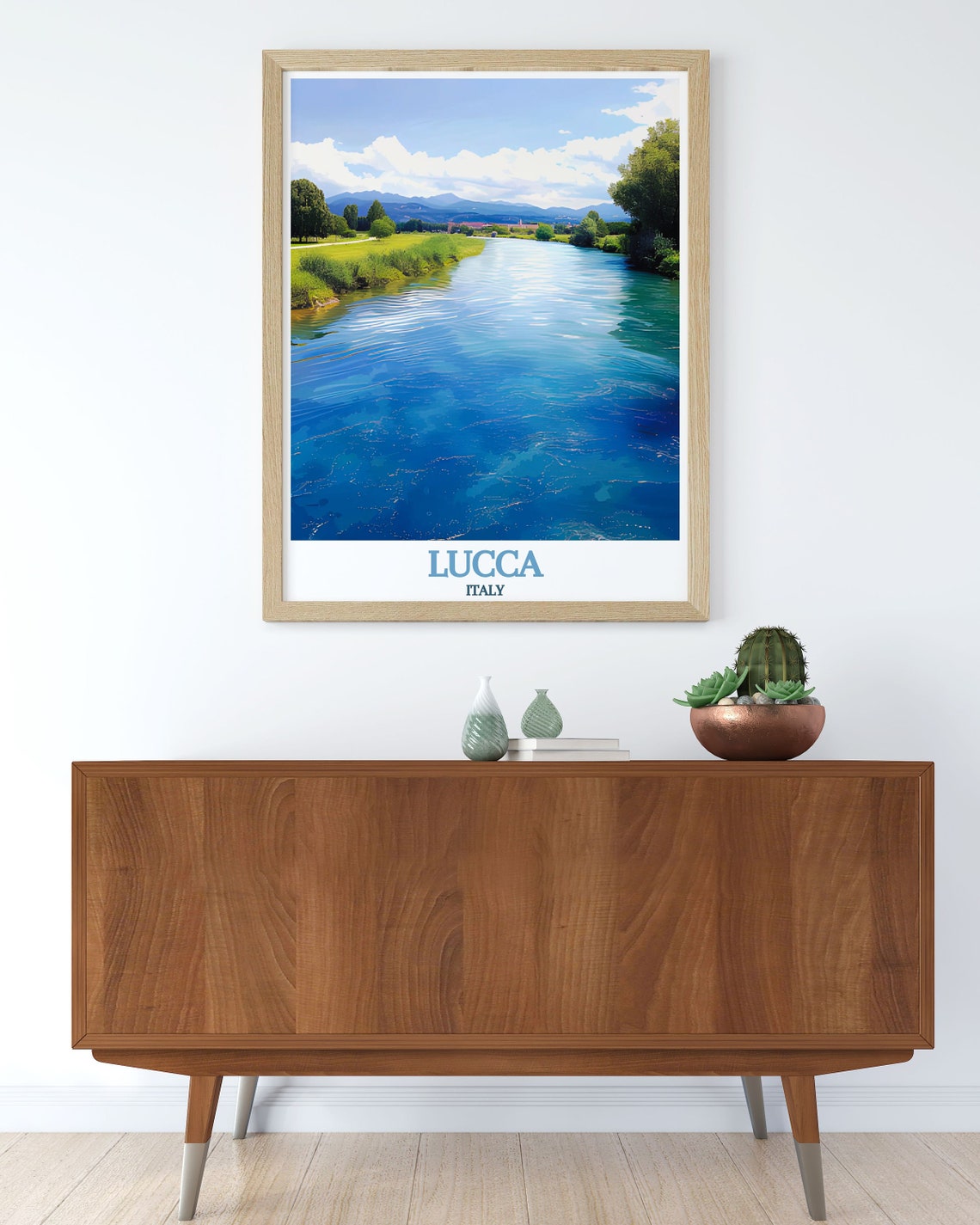 Lucca Italy Serchio River Blue Waters Countryside Scenic Print - Image 2