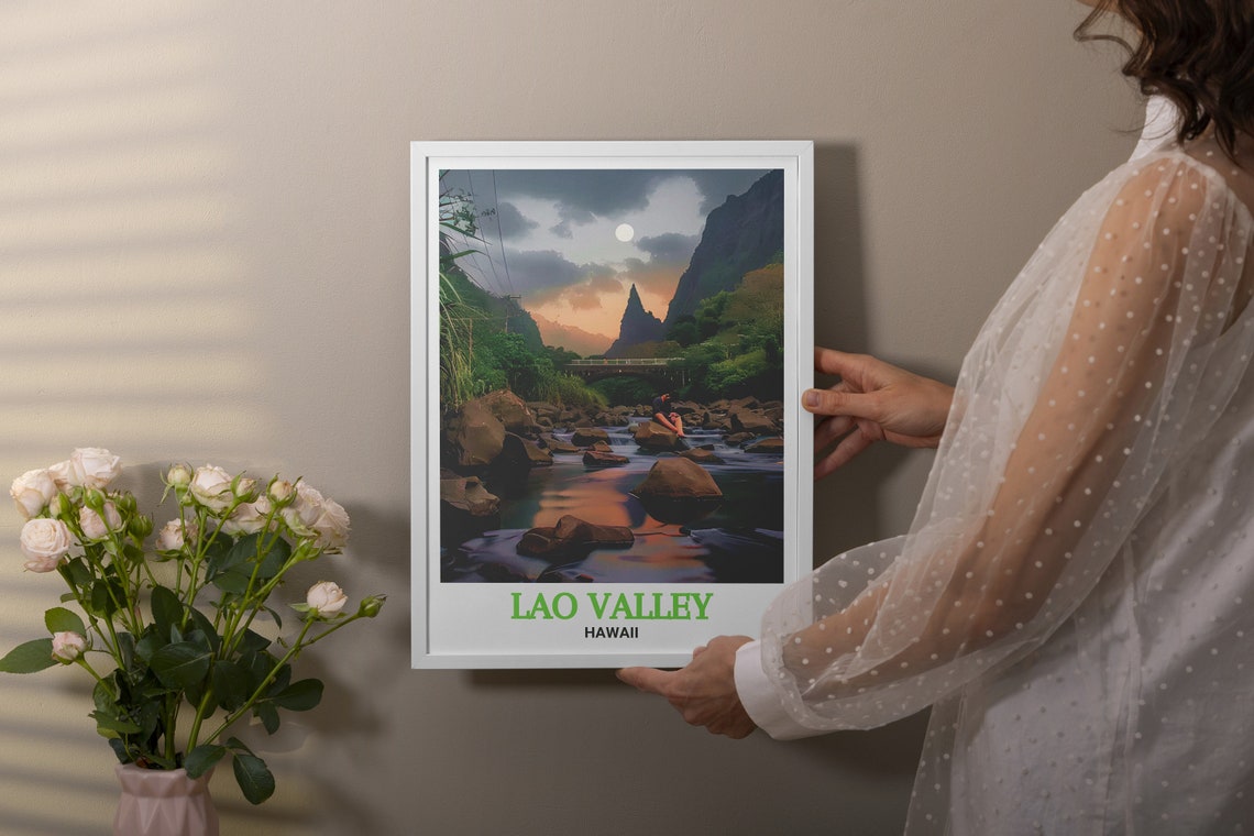 Lao Valley Hawaii Moonlit Stream And Boulder Retreat Travel Poster - Image 3
