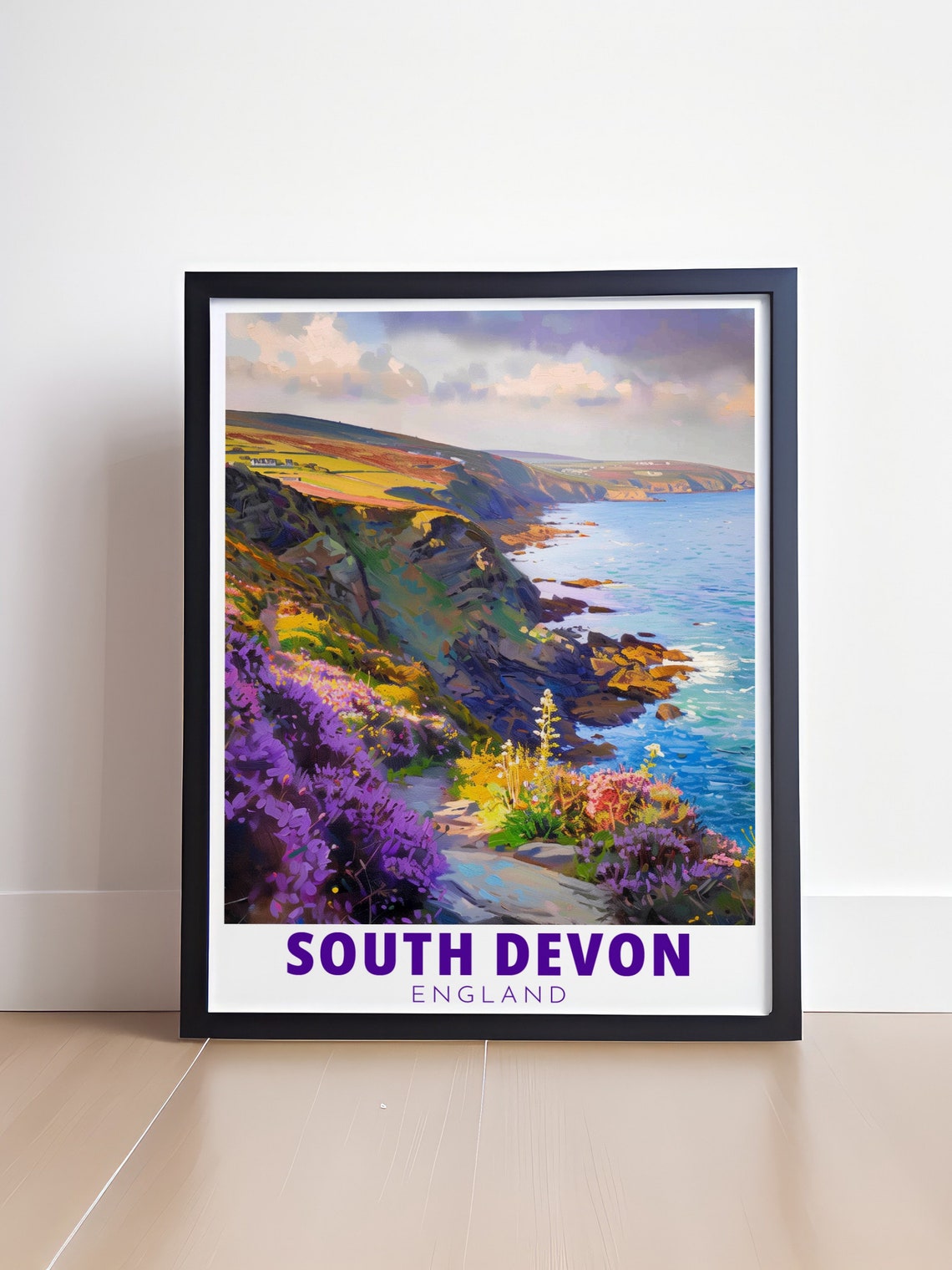 South Devon Coastal Path Heather Bloom Wild Cliff Art Poster - Image 4