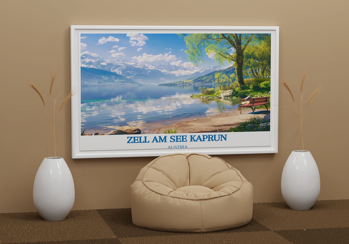 Zell Am See Kaprun Red Bench Lakeside Willow Lake View Austria Poster - Image 4