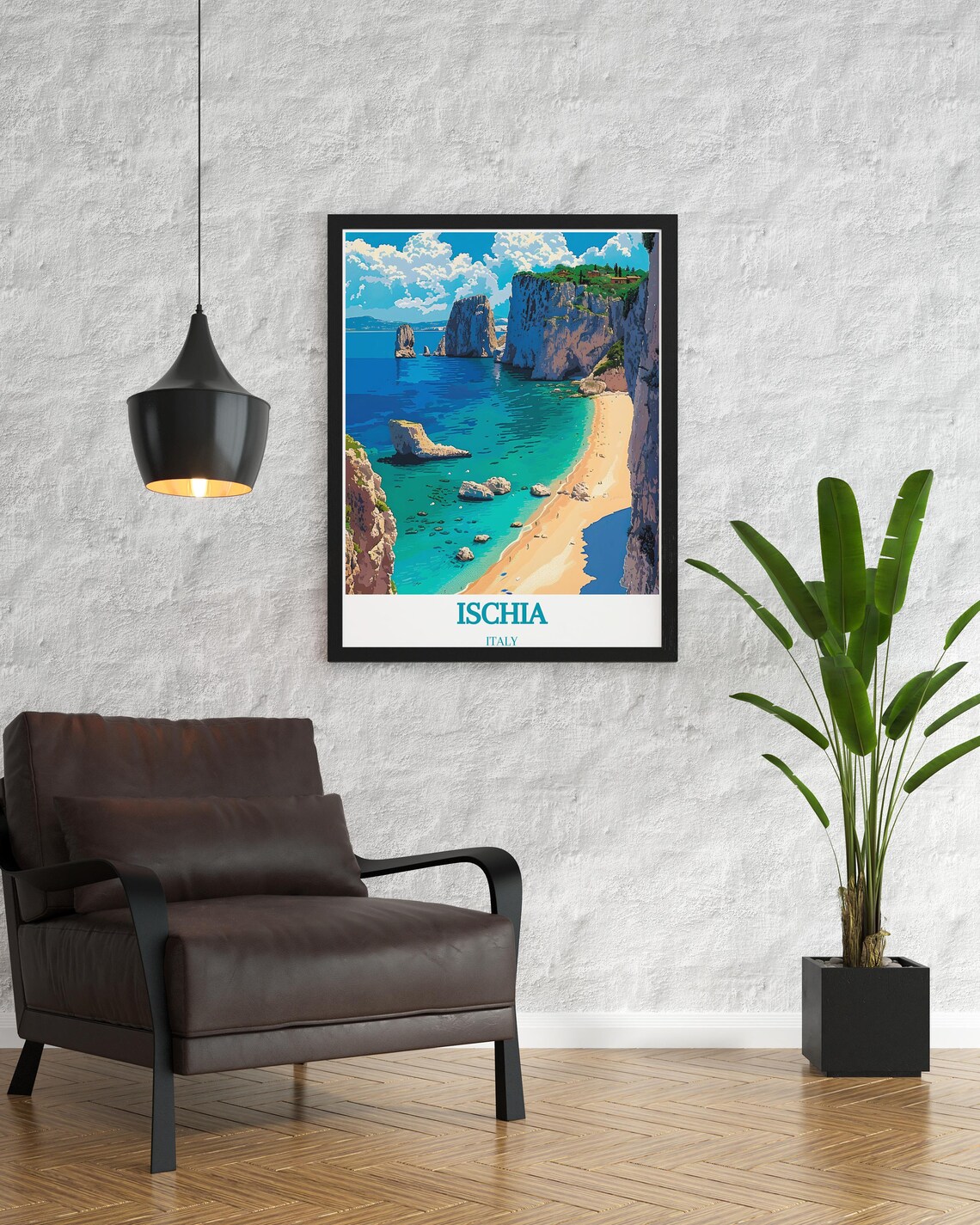 Ischia Italy Turquoise Coast Sea Cliffs Secluded Beach Travel Poster - Image 2