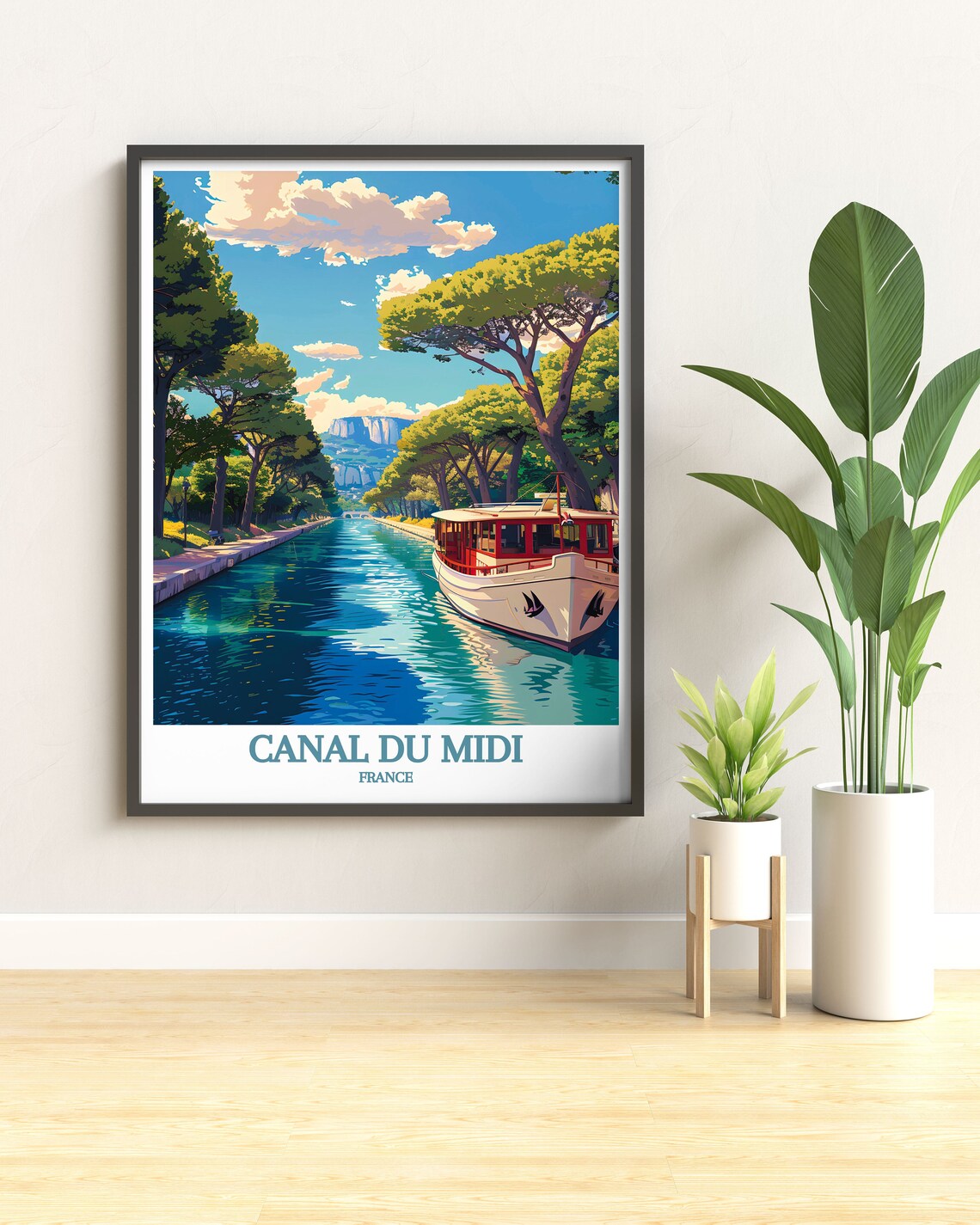 Canal du Midi France Boat Tree Lined Canal Retro Travel Poster - Image 3