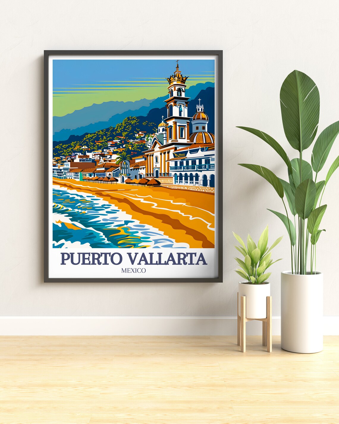 Puerto Vallarta Mexico Guadalupe Church Golden Beach Scene Poster - Image 2