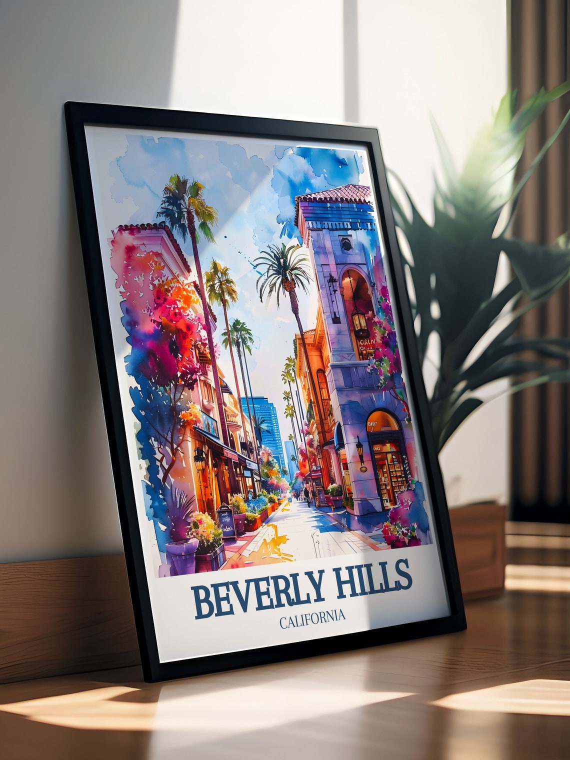 Beverly Hills California Elegant Shopping Street Bougainvillea Poster - Image 2