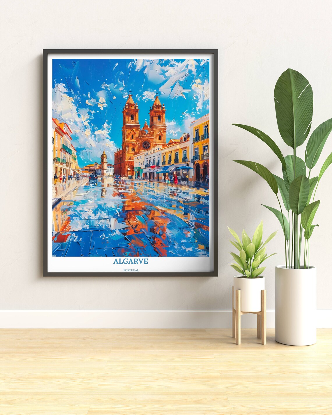 Algarve Portugal Faro Cathedral Square Impressionist Art Poster - Image 4