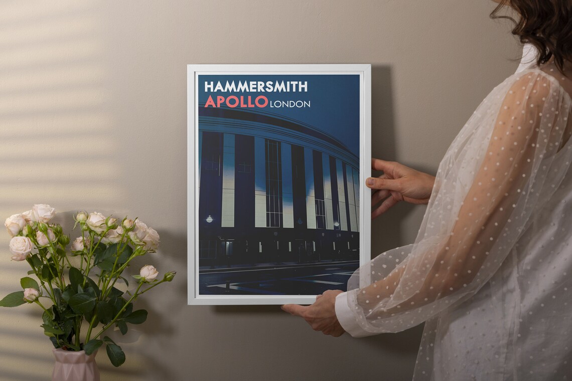 Hammersmith Apollo London Art Deco Venue At Night Travel Poster - Image 3