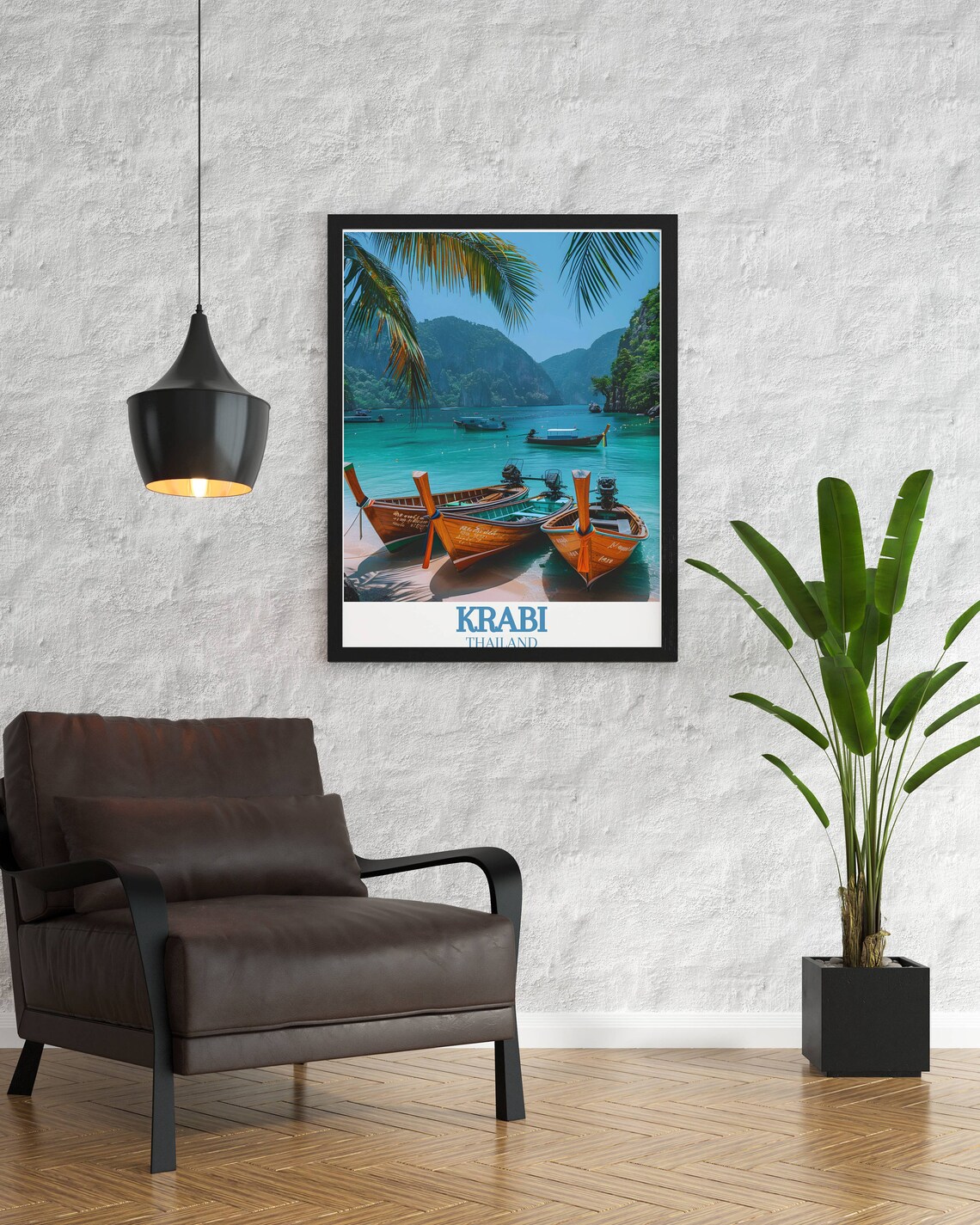 Krabi Thailand Longtail Boats Turquoise Lagoon Sunset Travel Poster - Image 2