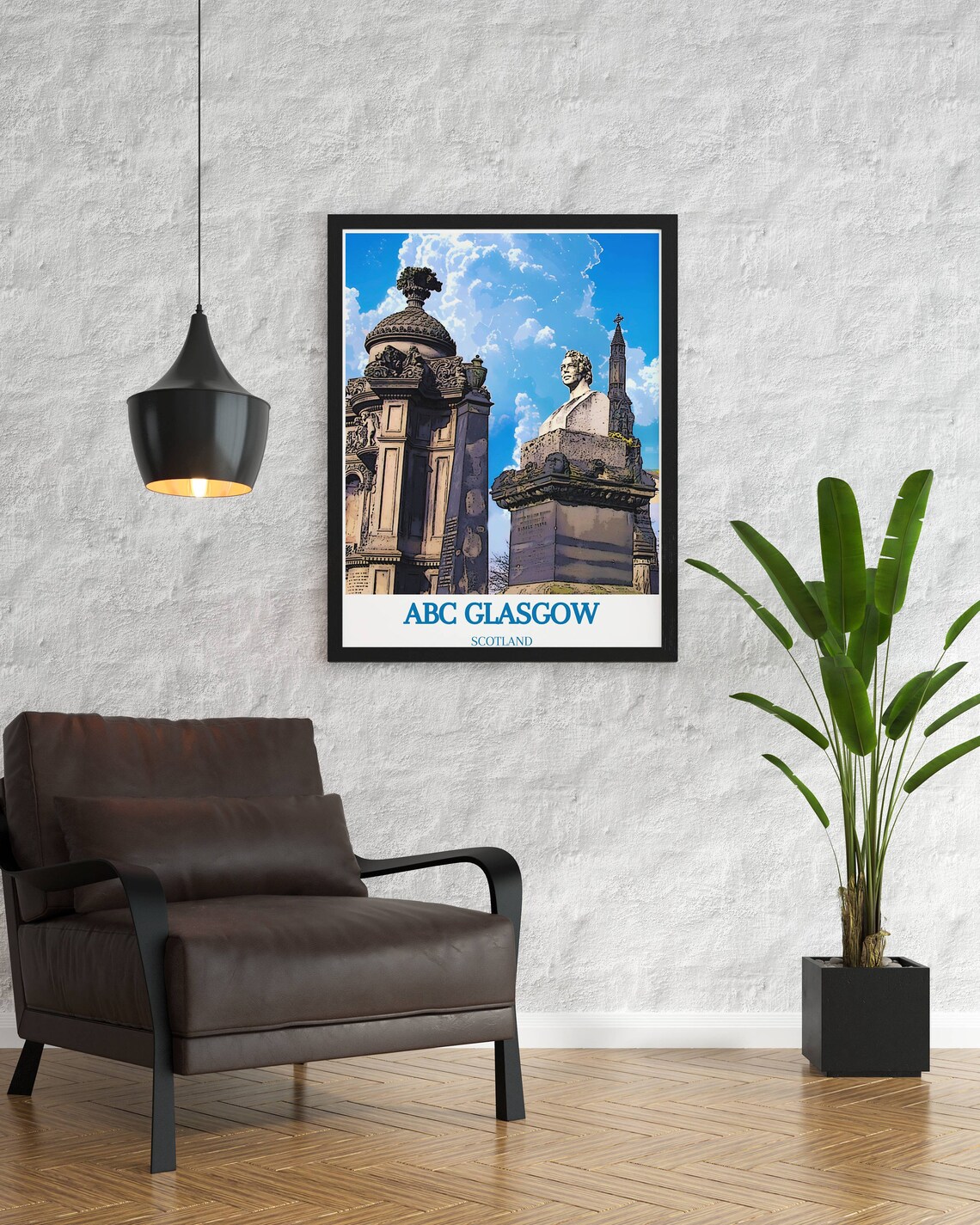 Glasgow Scotland Travel Poster Historic Bust Statue Monuments Art - Image 2