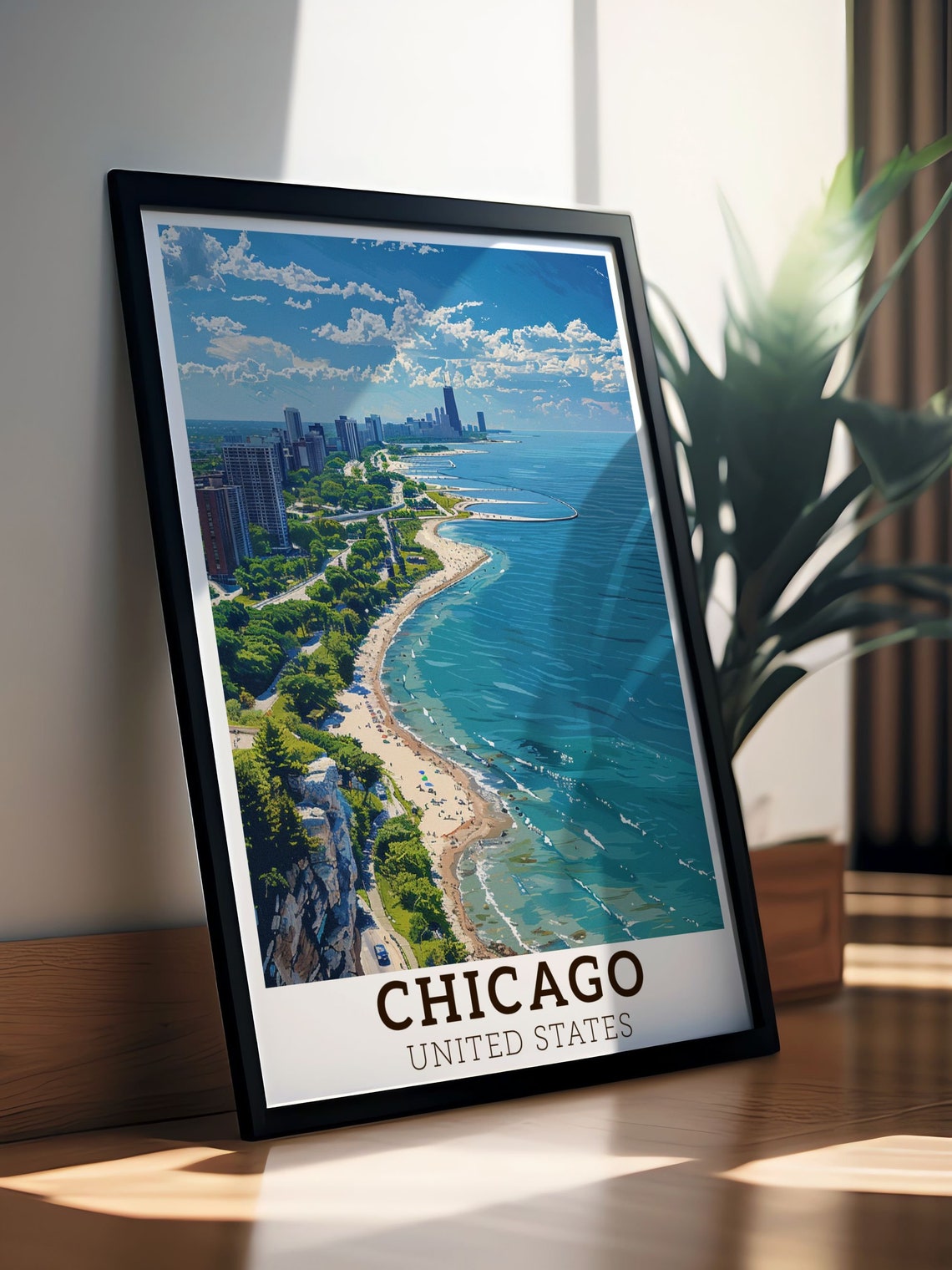 Chicago Lake Michigan Beach Skyline United States Travel Art Poster - Image 2