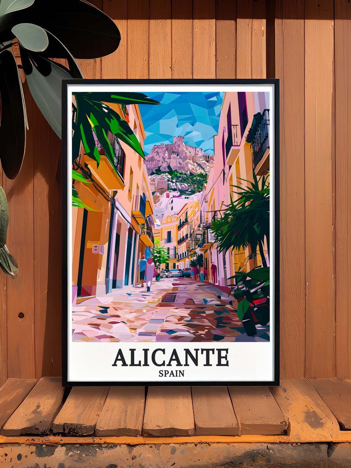 Alicante Spain Old Town Street Geometric Cubist Style Poster - Image 2