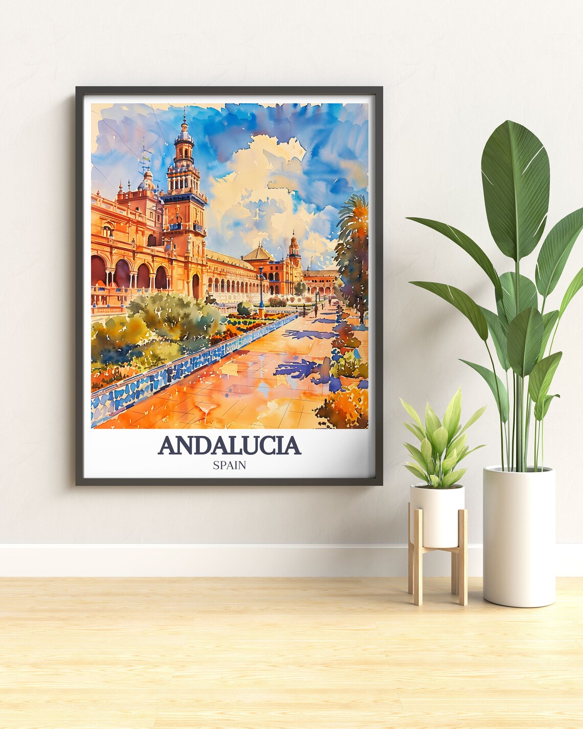Andalucia Spain Seville Plaza de Espana Watercolor Travel Poster - Image 3