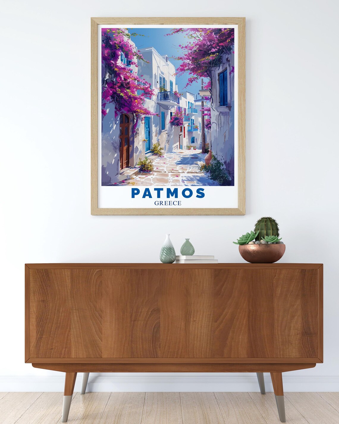 Patmos Greece Chora Alley Pink Bougainvillea Whitewash Wall Poster - Image 4