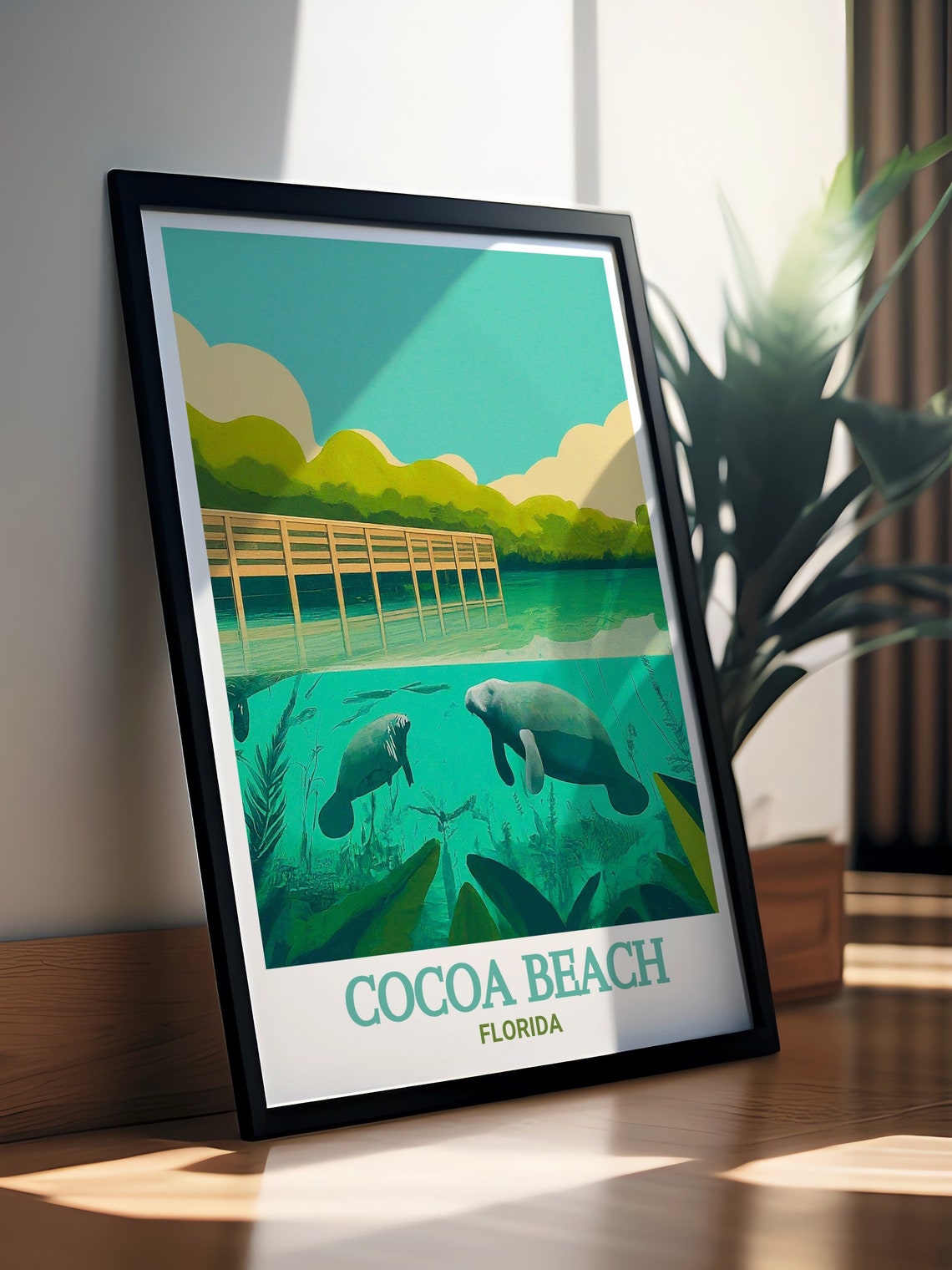 Cocoa Beach Florida Manatee Sanctuary Underwater Scene Travel Poster - Image 2