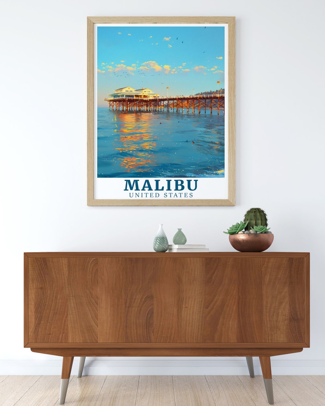 Malibu Pier Golden Sunset Ocean Glow California Travel Poster - Image 2