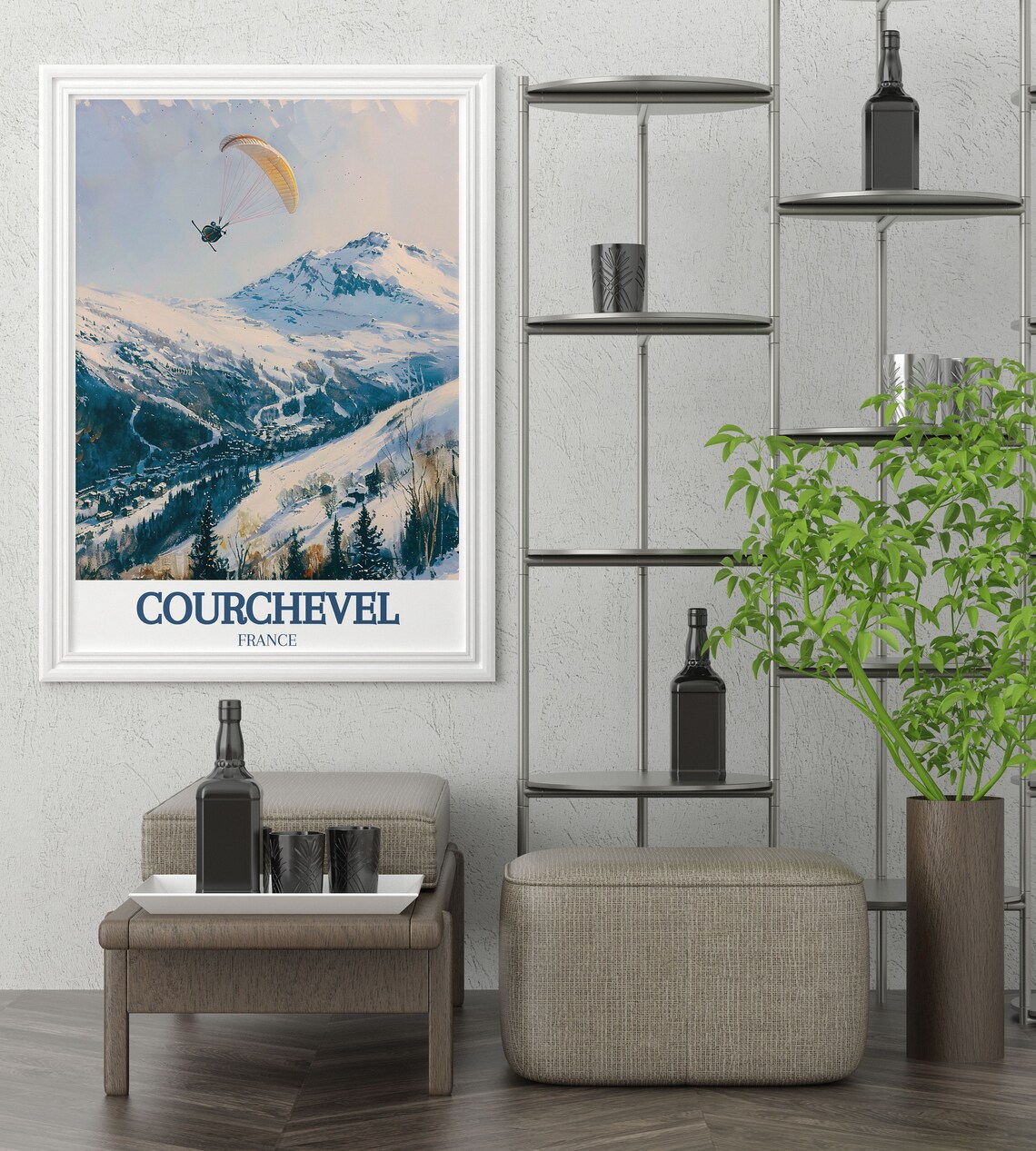 Courchevel France Paraglider Soaring Over Snowy Slopes Travel Poster - Image 2
