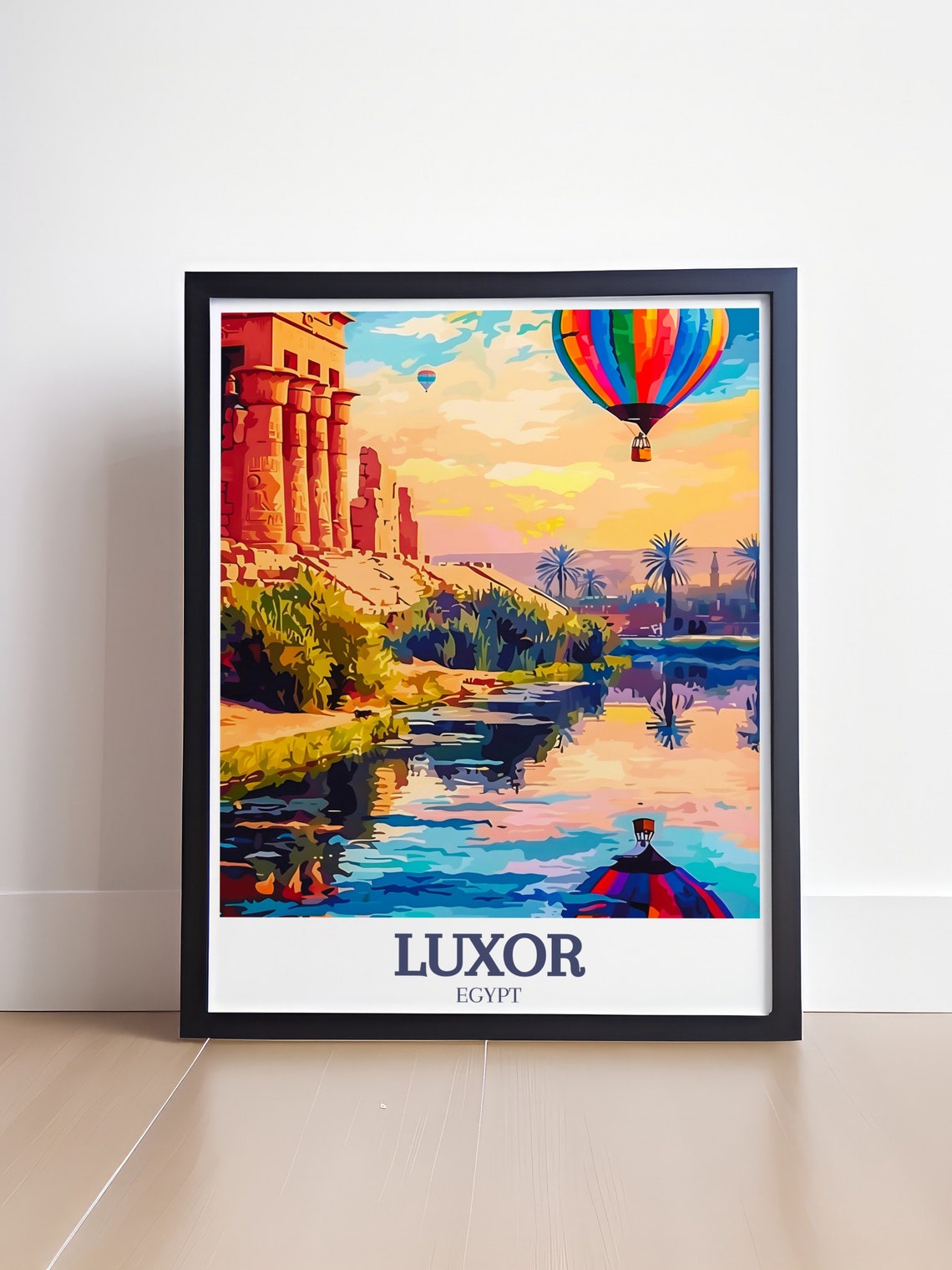 Luxor Egypt Temple Columns Nile Sunset Hot Air Balloon Travel Poster - Image 4