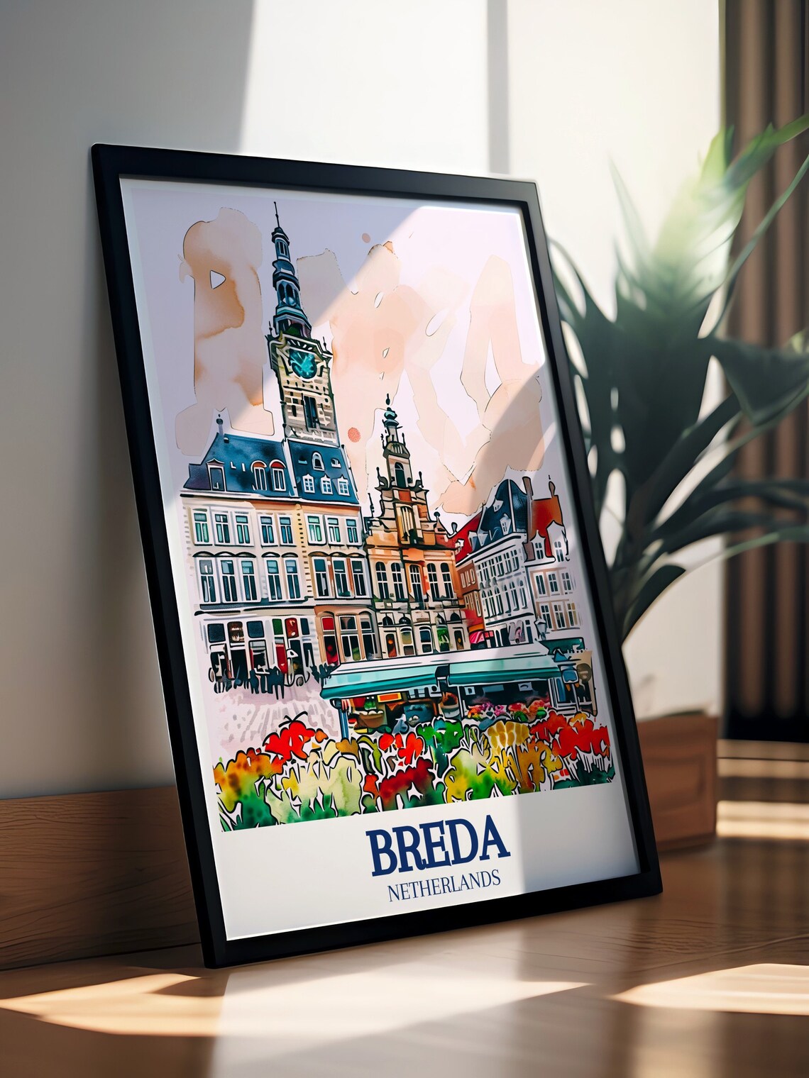 Breda Travel Poster Market Square City Hall Decor Netherlands Travel Gift Grote Market Square City Hall Travel Poster Breda Wall Art - Image 3