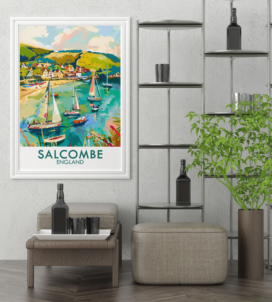 Salcombe England Estuary Sailboats Hillside Town Coastal Travel Poster - Image 2
