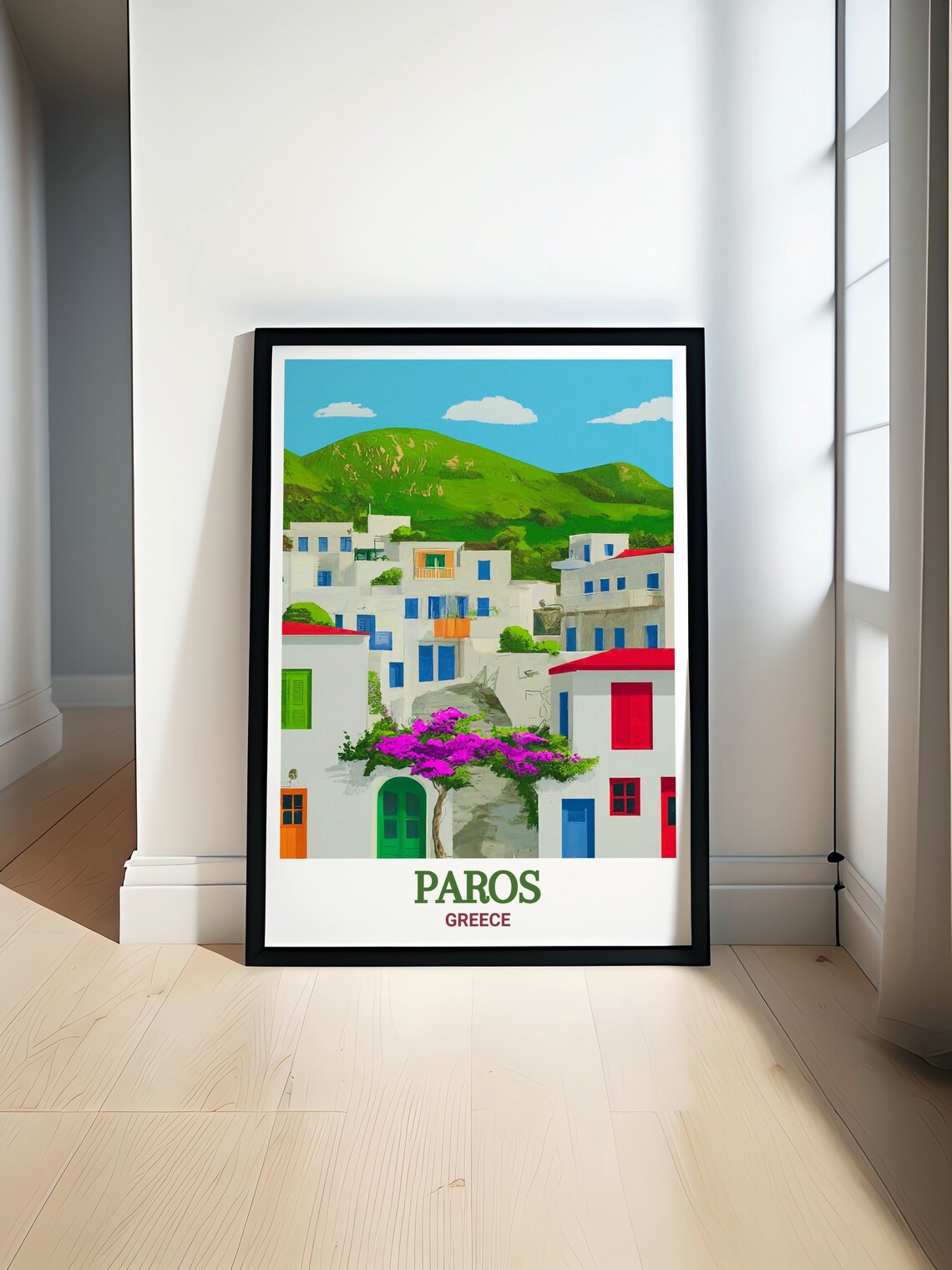 Paros Greece Lefkes Village White Houses Colorful Doors Poster