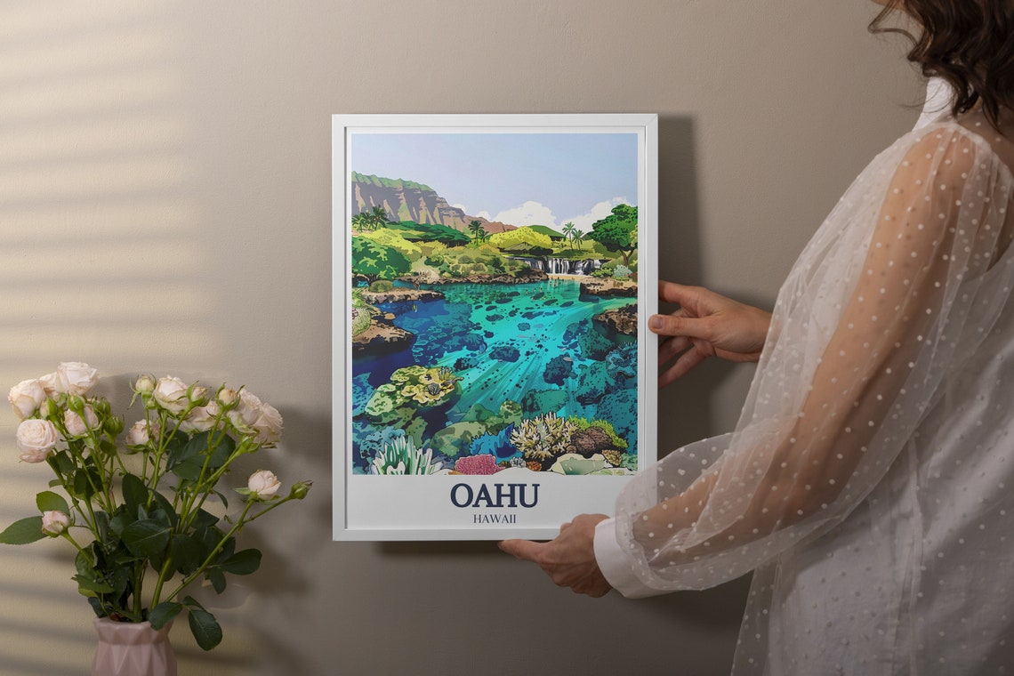 Oahu Wall Art Hanauma Bay And Manoa Falls Perfect Gifts Hanauma Bay And Manoa Falls Travel Art Print Manoa Falls Travel Art Print - Image 3