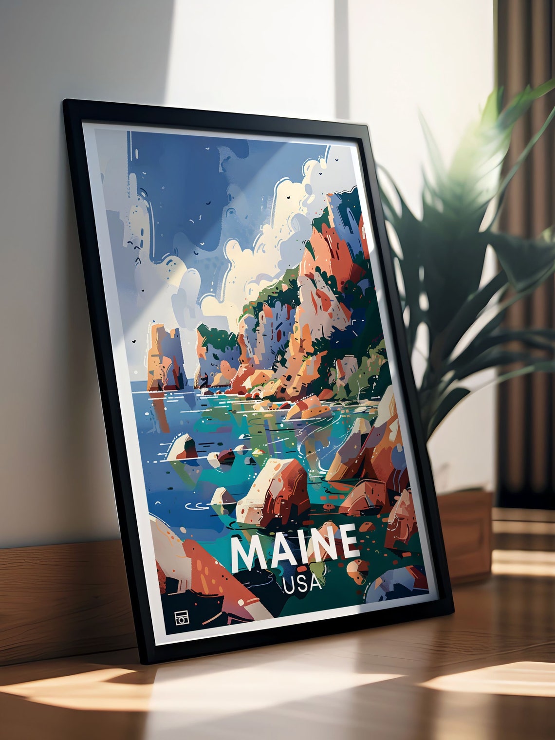 Maine USA Rocky Shoreline With Colorful Cliffs At Daytime Poster - Image 2
